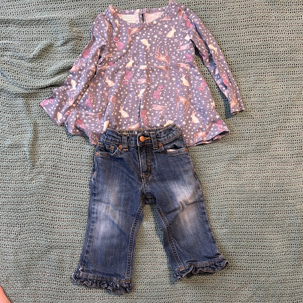 2/$10 18 Month Girls' Starry Night Top and Denim Jeans Set